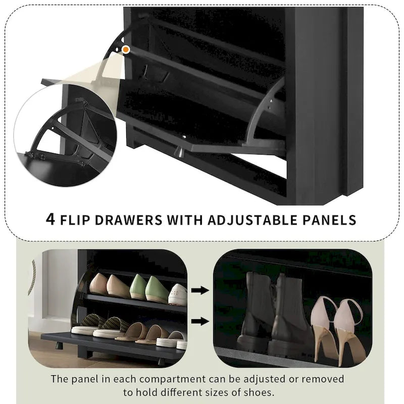 Slim Shoe Cabinet Set with 4 Flip Drawers,Wood Grain Pattern Top Shoe with Adjustable Panel,Shoe Rack with Drawers for Hallway