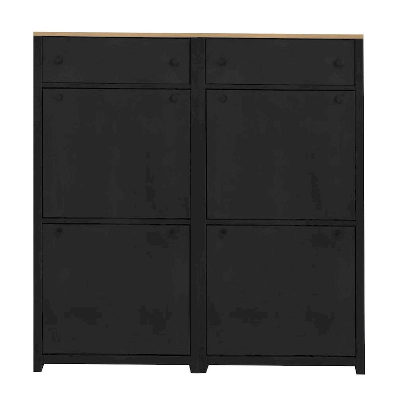 Slim Shoe Cabinet Set with 4 Flip Drawers,Wood Grain Pattern Top Shoe with Adjustable Panel,Shoe Rack with Drawers for Hallway