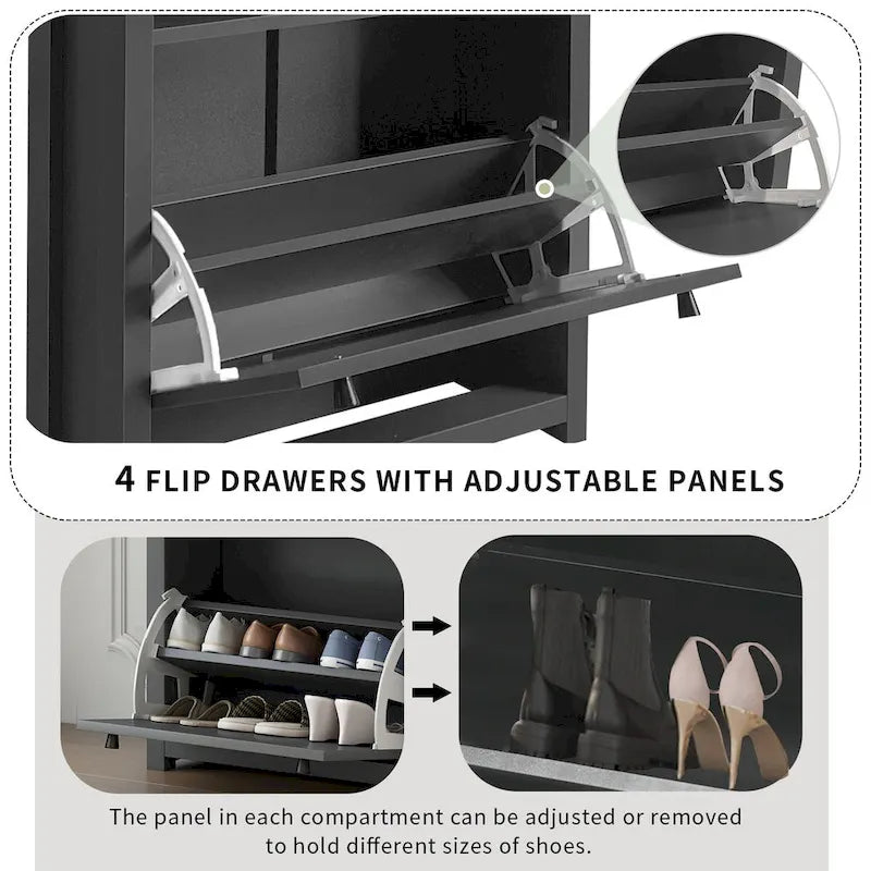 Slim Shoe Cabinet Set with 4 Flip Drawers,Wood Grain Pattern Top Shoe with Adjustable Panel,Shoe Rack with Drawers for Hallway