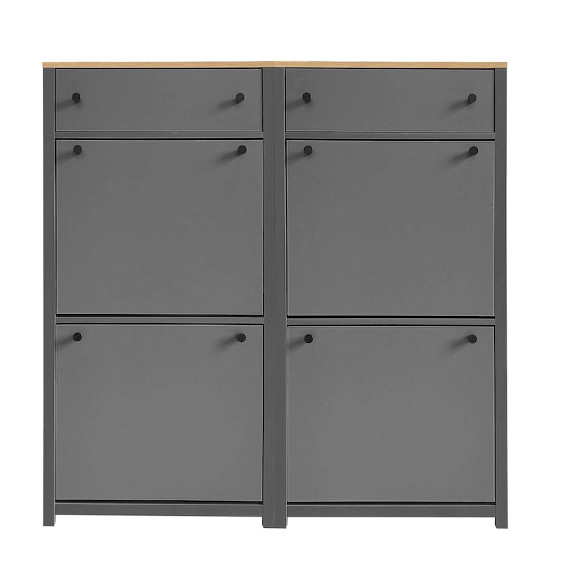Slim Shoe Cabinet Set with 4 Flip Drawers,Wood Grain Pattern Top Shoe with Adjustable Panel,Shoe Rack with Drawers for Hallway