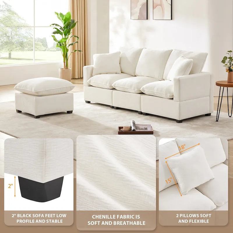 Modern Chenille Modular Sectional Sofa with 2 Pillows