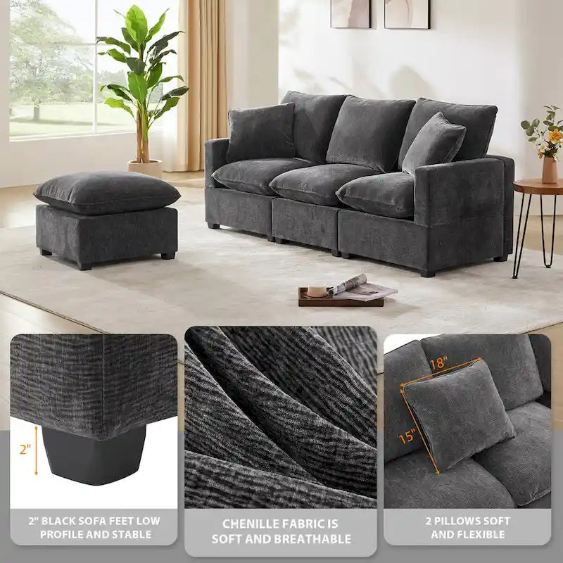 Modern Chenille Modular Sectional Sofa with 2 Pillows