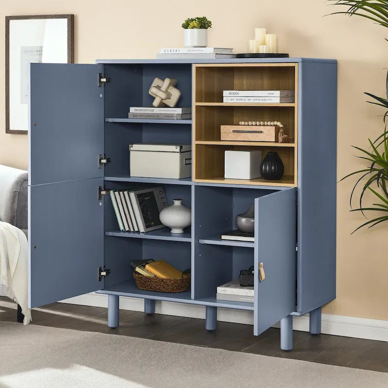 Storage cabinet with door, multifunctional,modern sideboard cabinet, wooden storage cabinet, leather handle drawer cabinet
