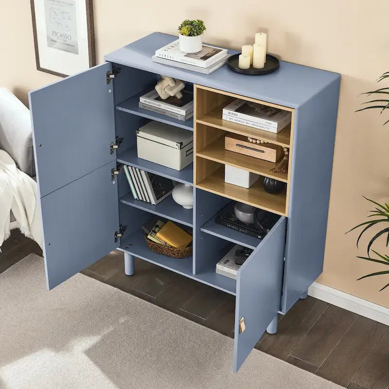Storage cabinet with door, multifunctional,modern sideboard cabinet, wooden storage cabinet, leather handle drawer cabinet