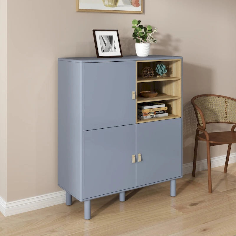 Storage cabinet with door, multifunctional,modern sideboard cabinet, wooden storage cabinet, leather handle drawer cabinet