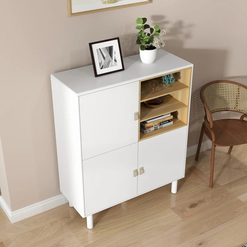 Storage cabinet with door, multifunctional,modern sideboard cabinet, wooden storage cabinet, leather handle drawer cabinet