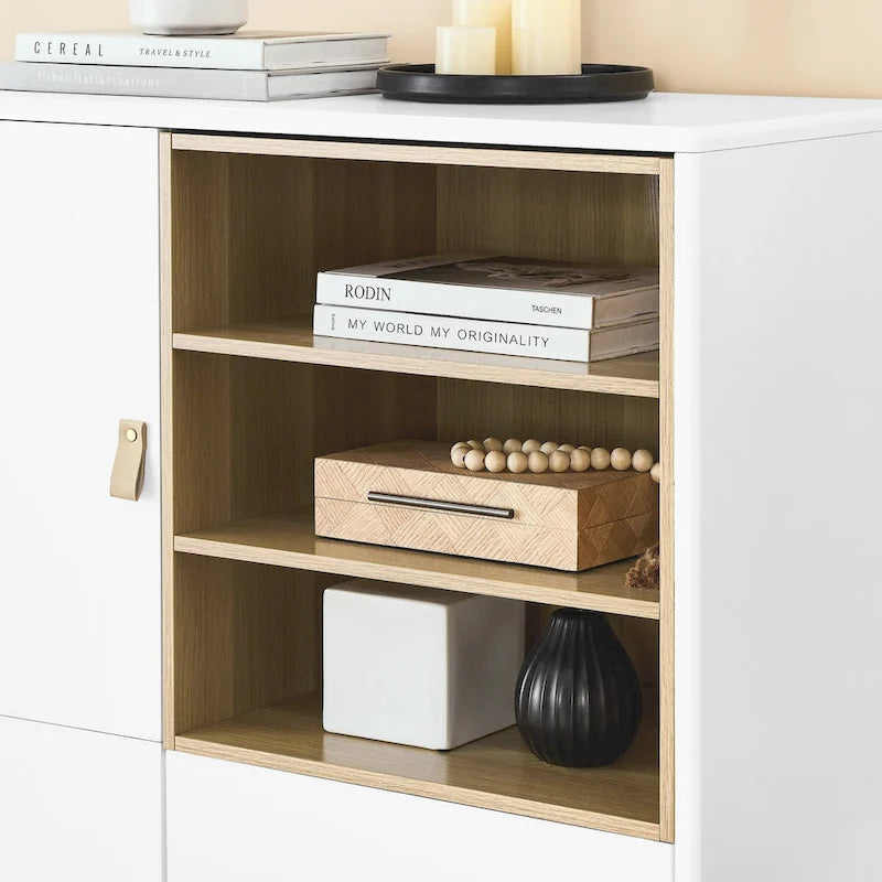 Storage cabinet with door, multifunctional,modern sideboard cabinet, wooden storage cabinet, leather handle drawer cabinet
