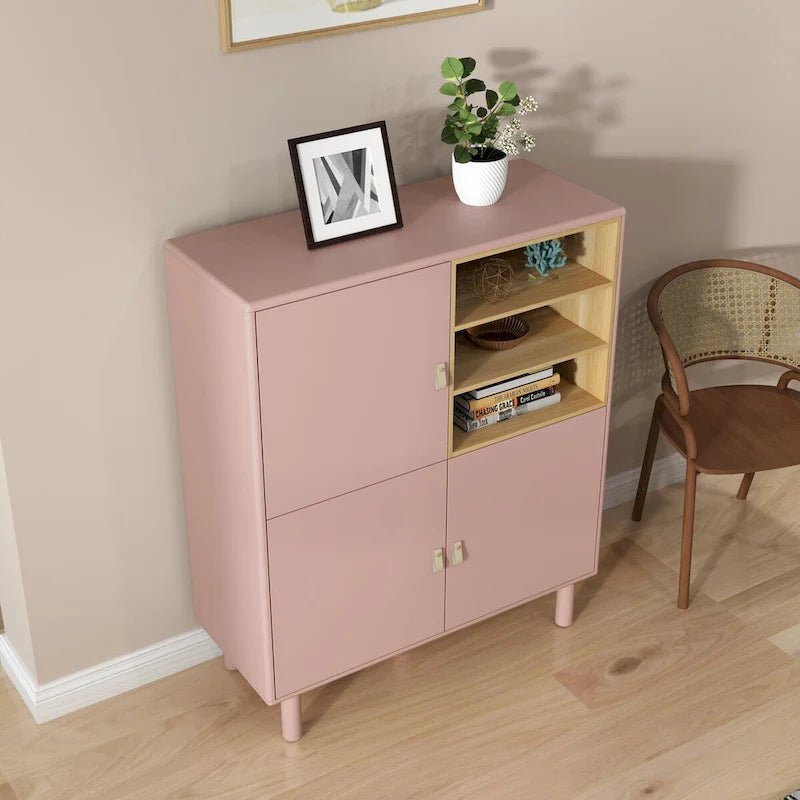 Storage cabinet with door, multifunctional,modern sideboard cabinet, wooden storage cabinet, leather handle drawer cabinet