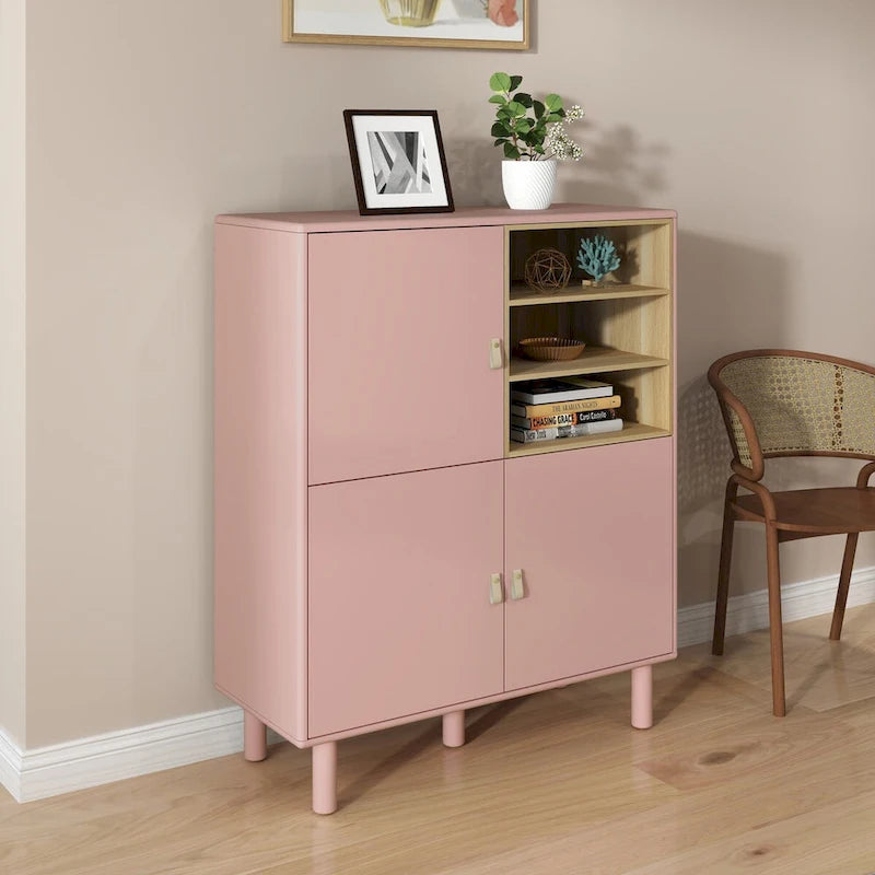 Storage cabinet with door, multifunctional,modern sideboard cabinet, wooden storage cabinet, leather handle drawer cabinet