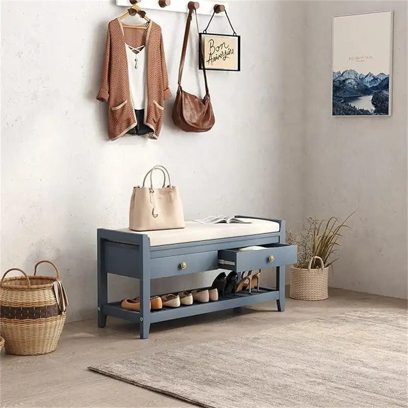 Shoe Storage Bench with 2 Drawers - 14D x 39W x 20H