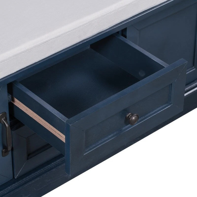 Shoe Bench Storage Bench with 2 Drawers,2 Cabinets,Removable Cushion