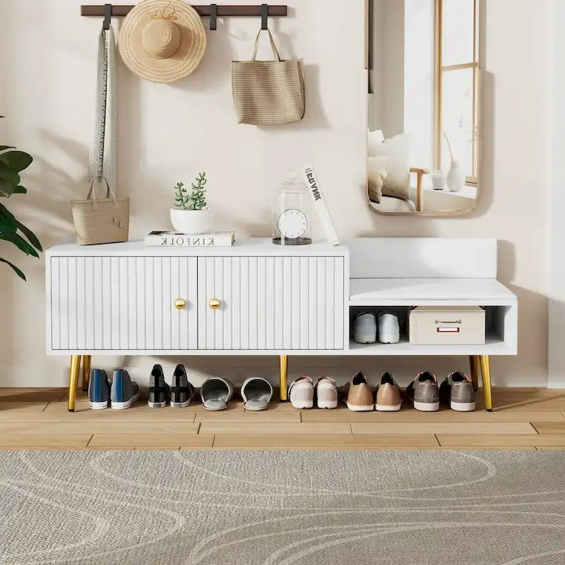 Modern Shoe Storage Bench with Hidden Storage and Upholstered Cushions for Bedside Living Room and Entryway