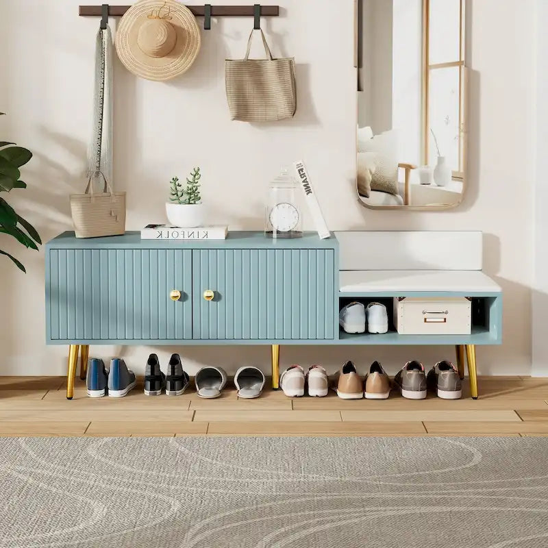 Modern Shoe Storage Bench with Hidden Storage and Upholstered Cushions for Bedside Living Room and Entryway