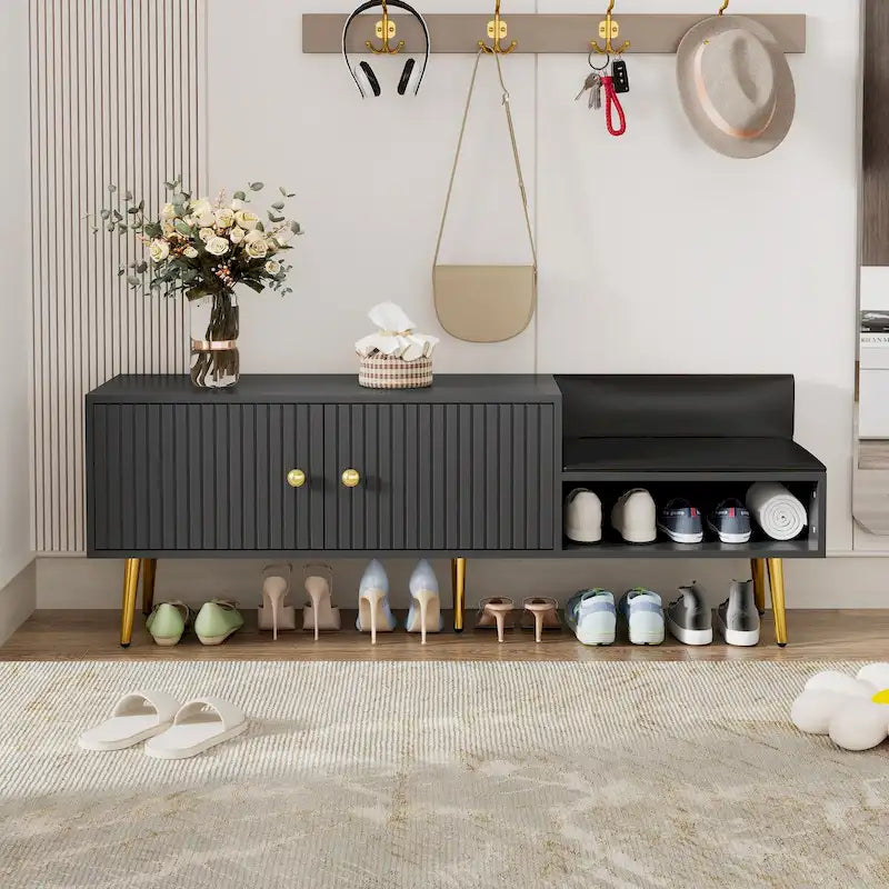 Modern Shoe Storage Bench with Hidden Storage and Upholstered Cushions for Bedside Living Room and Entryway