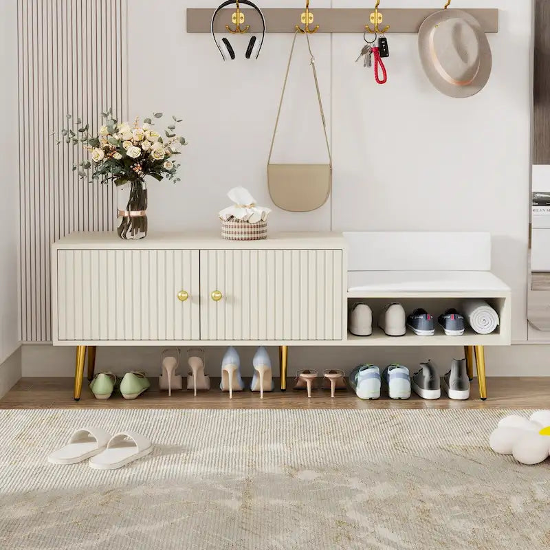 Modern Shoe Storage Bench with Hidden Storage and Upholstered Cushions for Bedside Living Room and Entryway