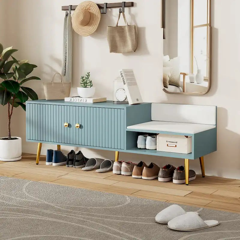 Modern Shoe Storage Bench with Hidden Storage and Upholstered Cushions for Bedside Living Room and Entryway