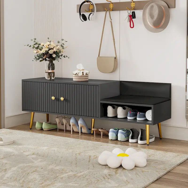 Modern Shoe Storage Bench with Hidden Storage and Upholstered Cushions for Bedside Living Room and Entryway