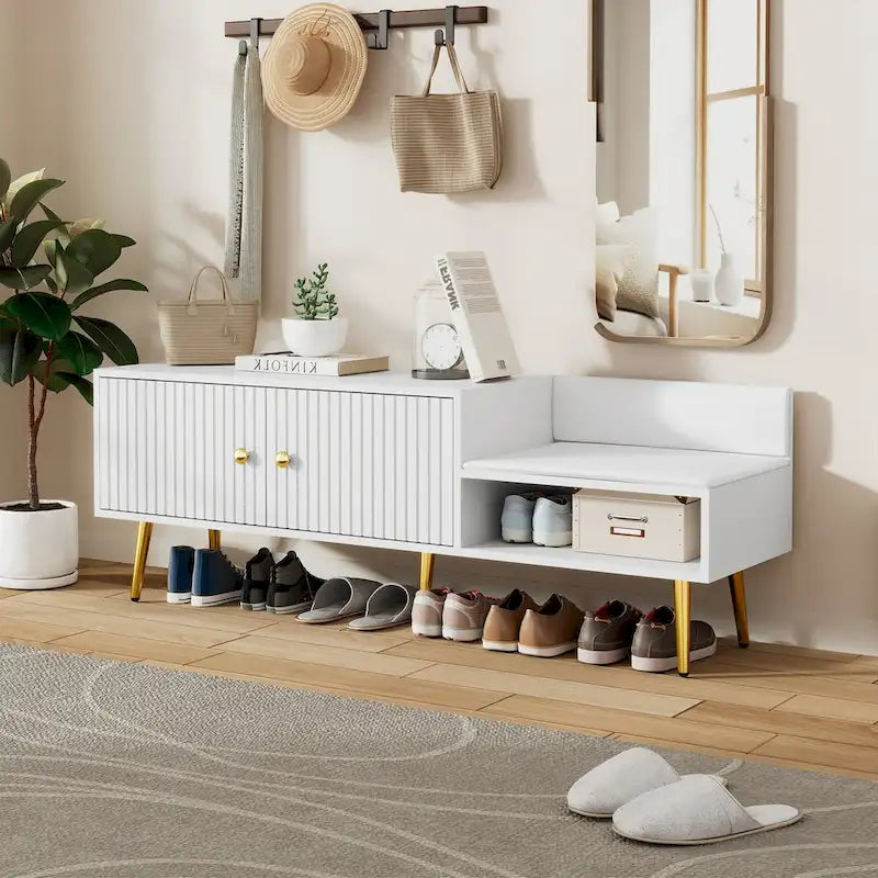 Modern Shoe Storage Bench with Hidden Storage and Upholstered Cushions for Bedside Living Room and Entryway