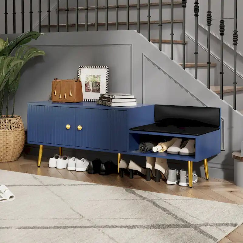 Modern Shoe Storage Bench with Hidden Storage and Upholstered Cushions for Bedside Living Room and Entryway