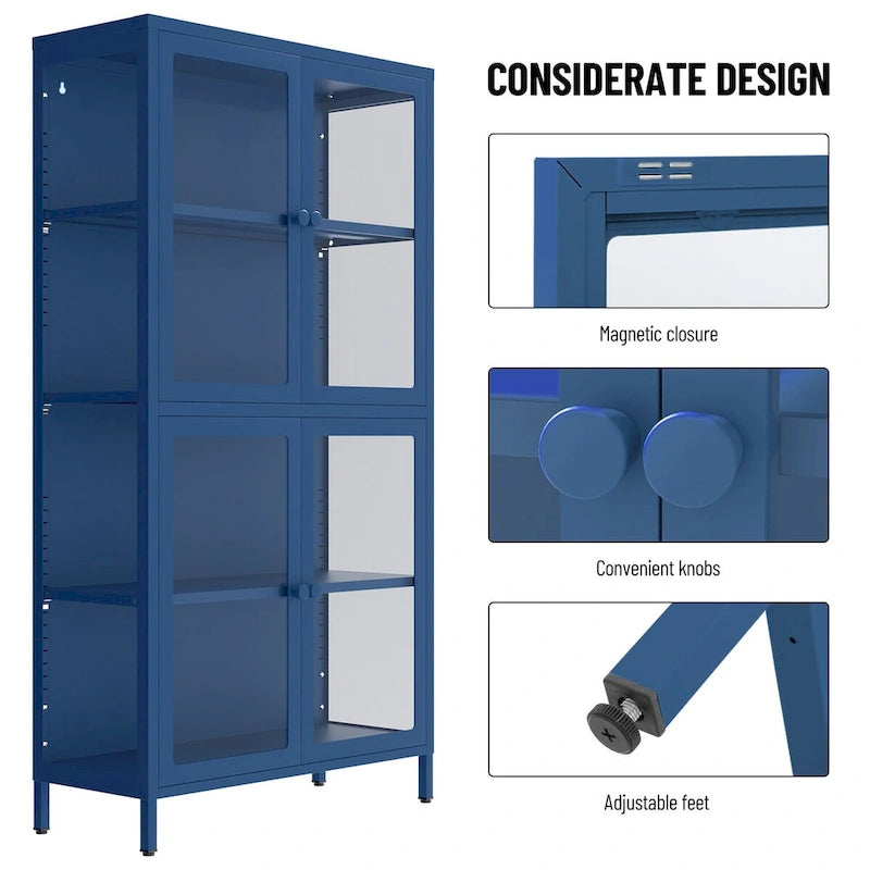 Four Door Storage Cabinet with Adjustable Shelves and Feet Cold-Rolled Steel Sideboard Furniture for Living Room Kitchen