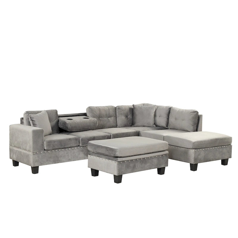104.5-inch Modern L-shaped Sectional Sofa with Storage Ottoman and Reversible Chaise - 104.5W x 74.5D x 33.5H