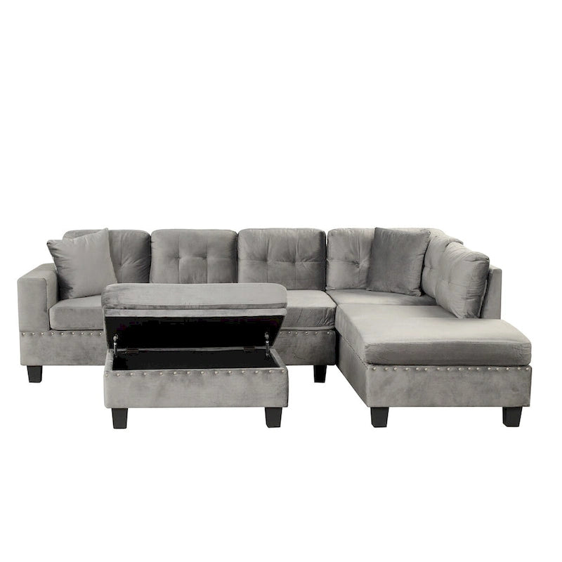 104.5-inch Modern L-shaped Sectional Sofa with Storage Ottoman and Reversible Chaise - 104.5W x 74.5D x 33.5H
