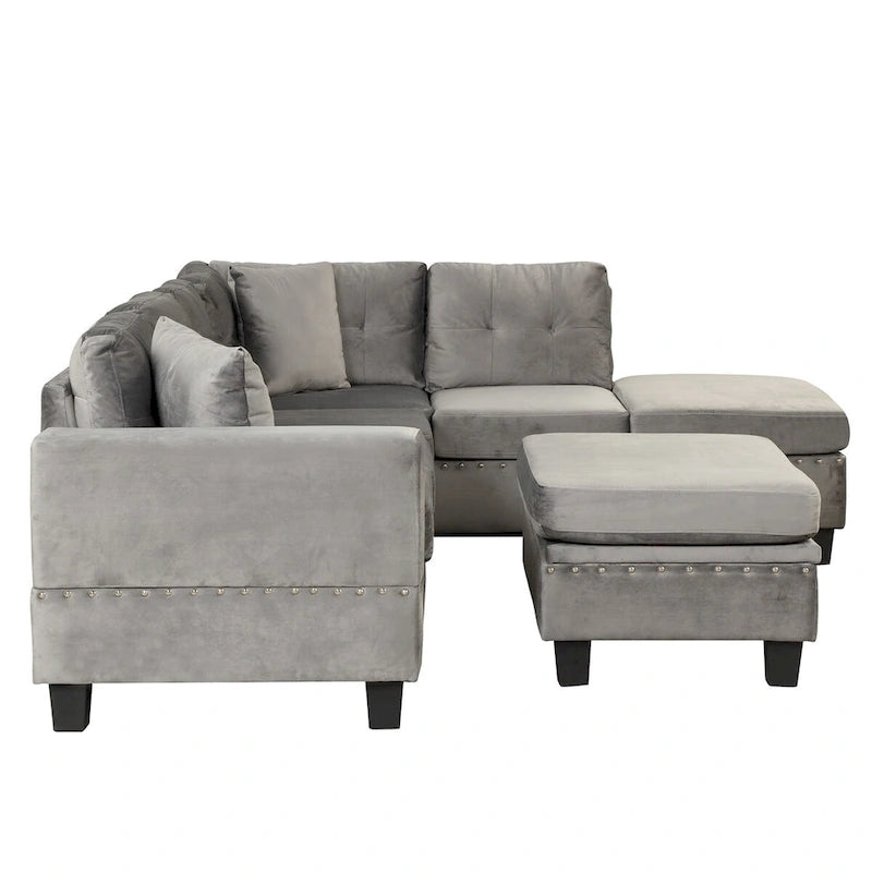 104.5-inch Modern L-shaped Sectional Sofa with Storage Ottoman and Reversible Chaise - 104.5W x 74.5D x 33.5H