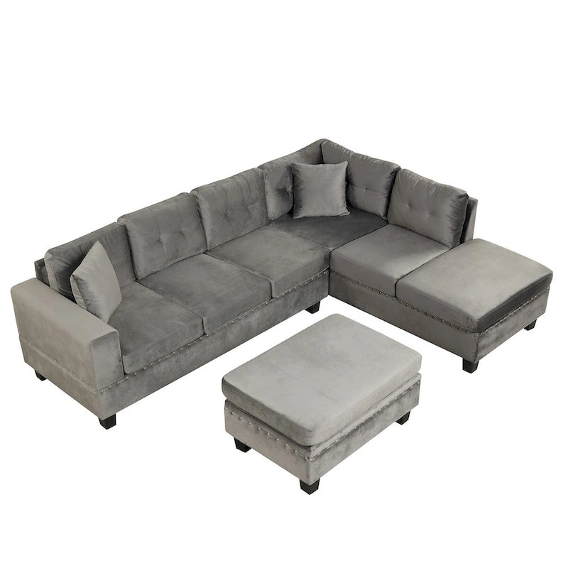 104.5-inch Modern L-shaped Sectional Sofa with Storage Ottoman and Reversible Chaise - 104.5W x 74.5D x 33.5H
