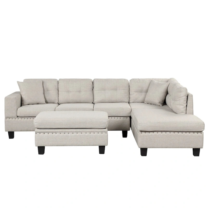 104.5-inch Modern L-shaped Sectional Sofa with Storage Ottoman and Reversible Chaise - 104.5W x 74.5D x 33.5H