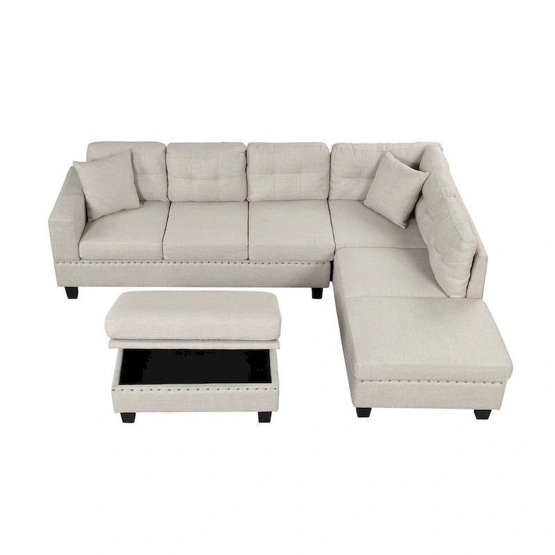 104.5-inch Modern L-shaped Sectional Sofa with Storage Ottoman and Reversible Chaise - 104.5W x 74.5D x 33.5H