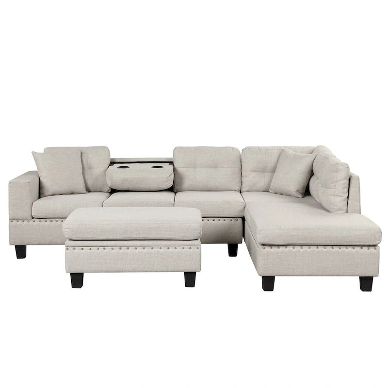 104.5-inch Modern L-shaped Sectional Sofa with Storage Ottoman and Reversible Chaise - 104.5W x 74.5D x 33.5H