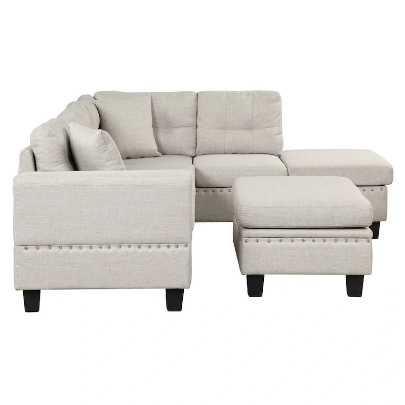 104.5-inch Modern L-shaped Sectional Sofa with Storage Ottoman and Reversible Chaise - 104.5W x 74.5D x 33.5H