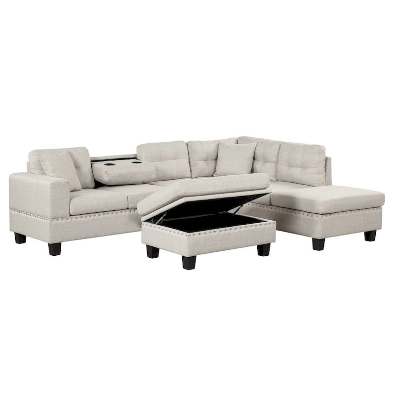 104.5-inch Modern L-shaped Sectional Sofa with Storage Ottoman and Reversible Chaise - 104.5W x 74.5D x 33.5H