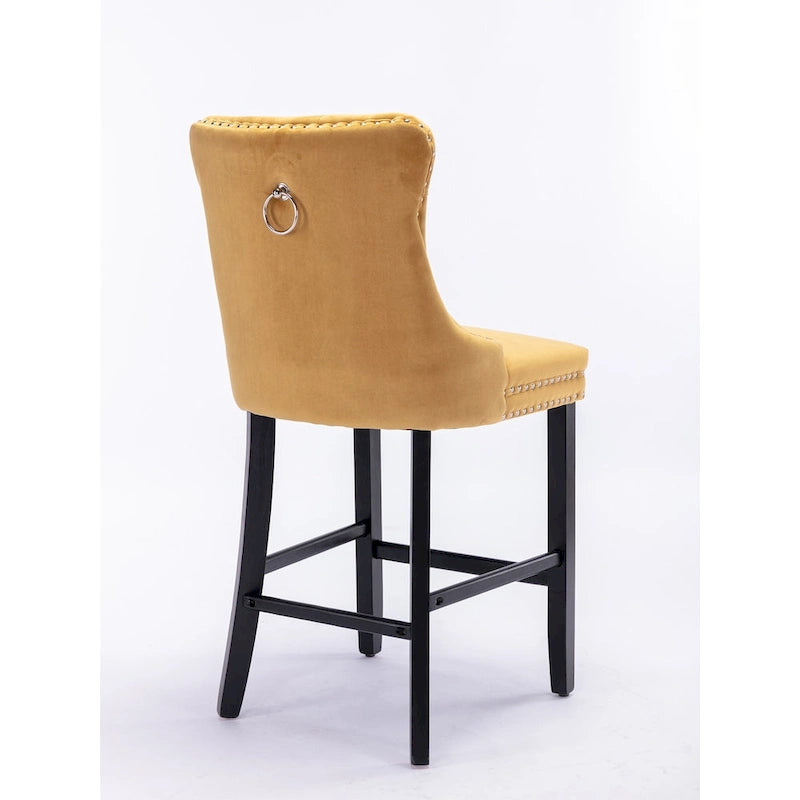 Tabourets de bar en velours avec capitonnage et pieds en bois