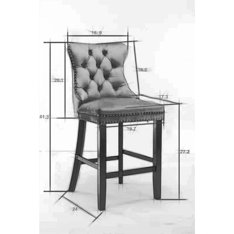 Tabourets de bar en velours avec capitonnage et pieds en bois