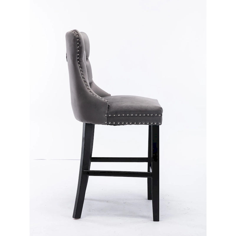 Tabourets de bar en velours avec capitonnage et pieds en bois
