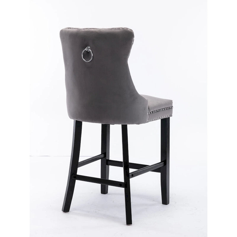 Tabourets de bar en velours avec capitonnage et pieds en bois