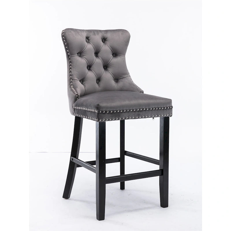 Tabourets de bar en velours avec capitonnage et pieds en bois