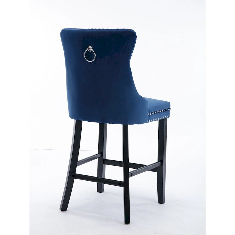 Tabourets de bar en velours avec capitonnage et pieds en bois