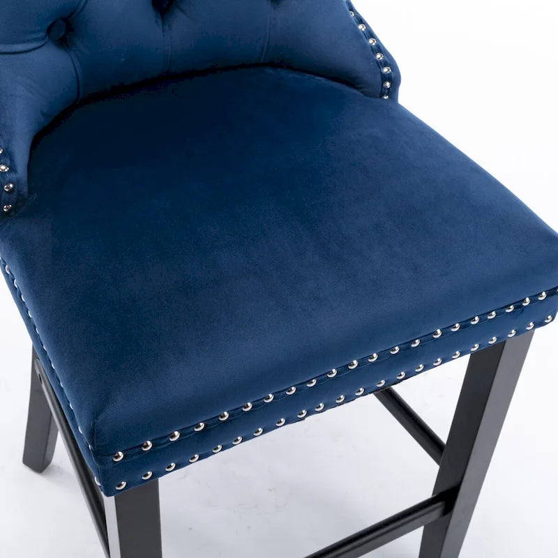 Tabourets de bar en velours avec capitonnage et pieds en bois
