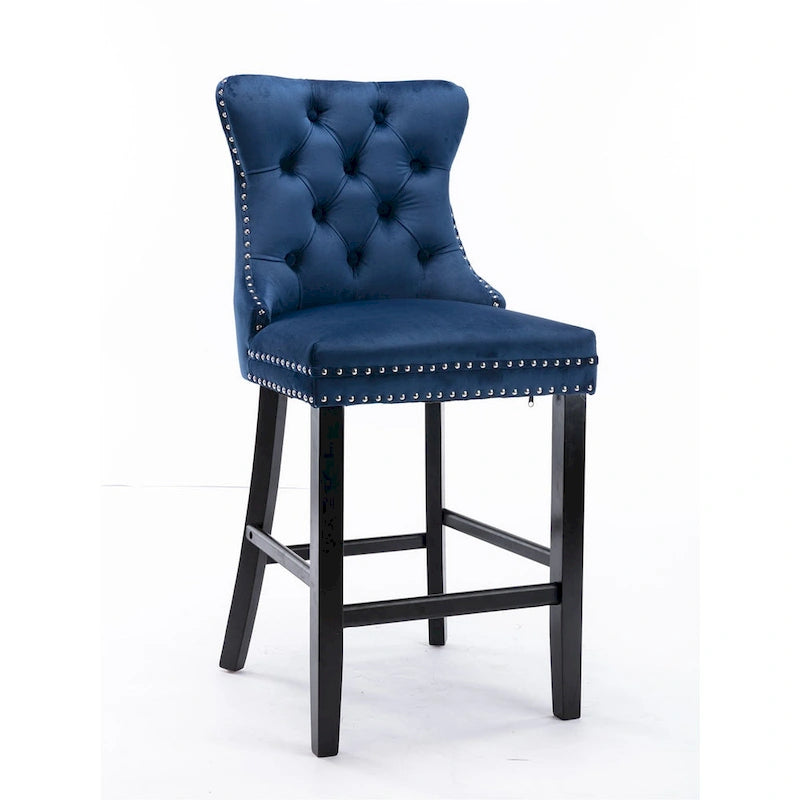 Tabourets de bar en velours avec capitonnage et pieds en bois