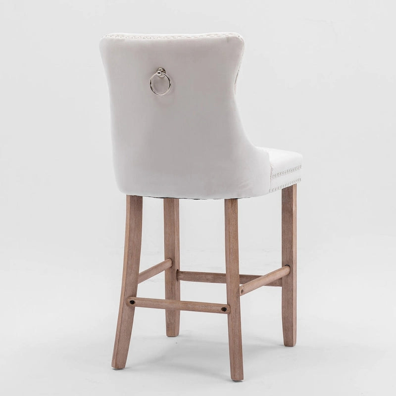 Tabourets de bar en velours avec capitonnage et pieds en bois