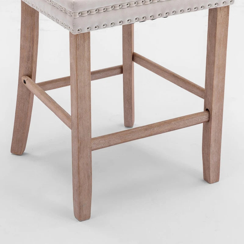Tabourets de bar en velours avec capitonnage et pieds en bois