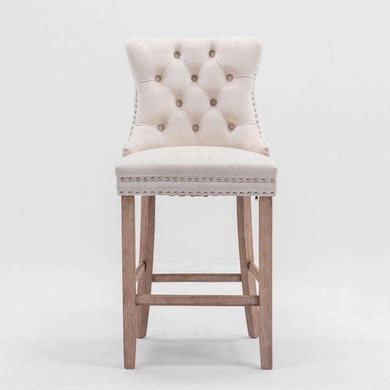 Tabourets de bar en velours avec capitonnage et pieds en bois