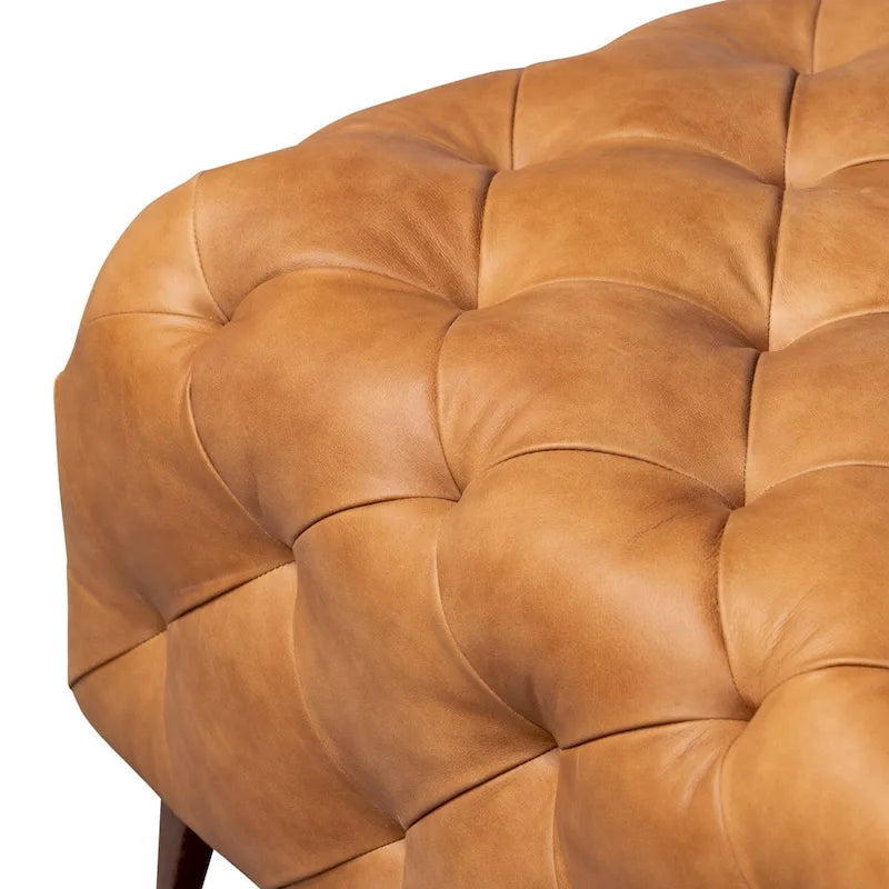 Poly & Bark Turin Ottoman in Cognac Tan with Wood Legs - Full Grain Genuine Italian Leather