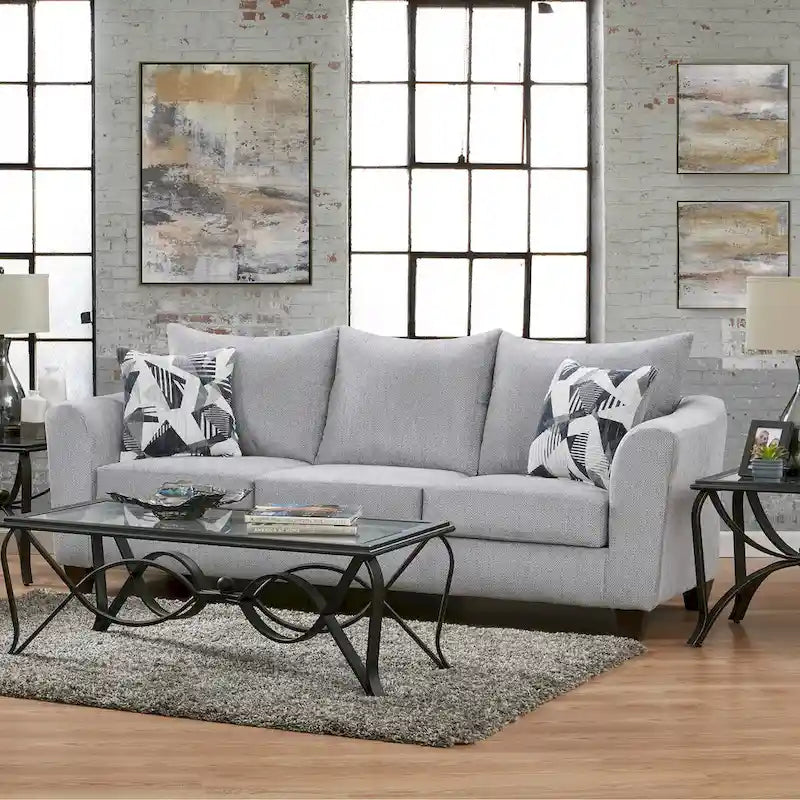 Roundhill Furniture Duleek 2-Piece Living Room Set, Sofa and Loveseat, Herringbone Silver