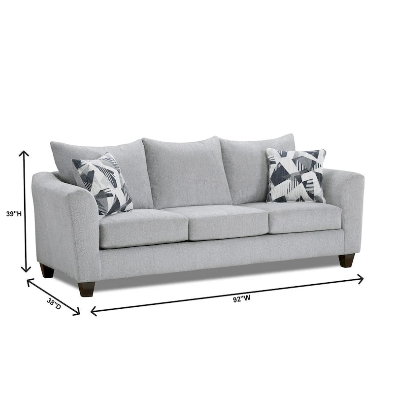 Roundhill Furniture Duleek 2-Piece Living Room Set, Sofa and Loveseat, Herringbone Silver