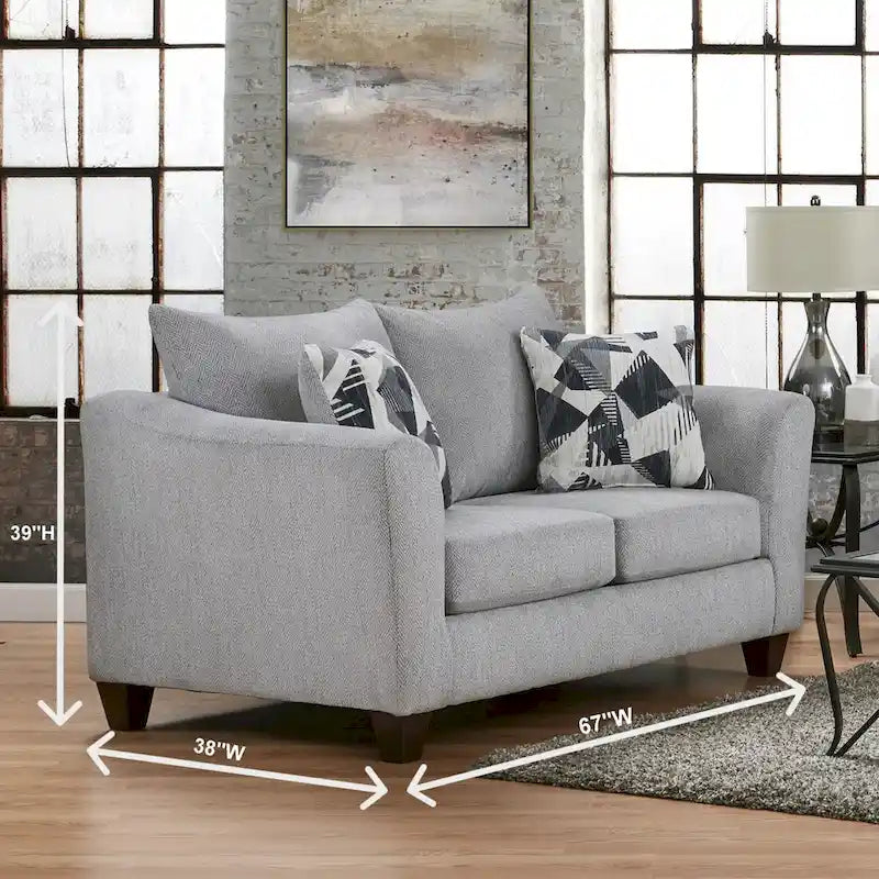 Roundhill Furniture Duleek 2-Piece Living Room Set, Sofa and Loveseat, Herringbone Silver