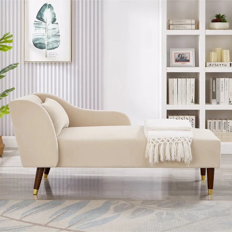 Modern Chaise Lounge Chair Velvet Upholstery