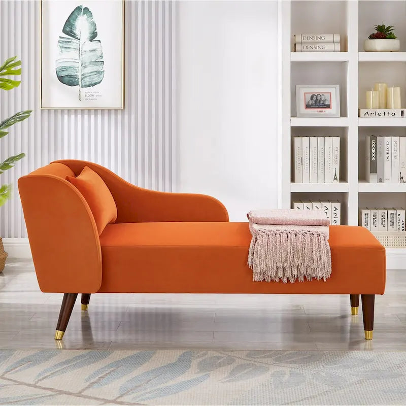 Modern Chaise Lounge Chair Velvet Upholstery
